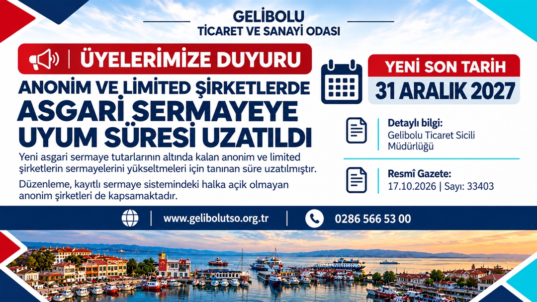 Şirketlerin asgari sermayeye uyum süresi 2027 sonuna uzatıldı